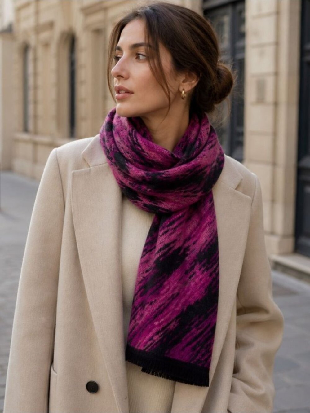 Scottish Cashmere Scarf Pink Black One Size Fringe Soft Luxury Winter Soft Cozy